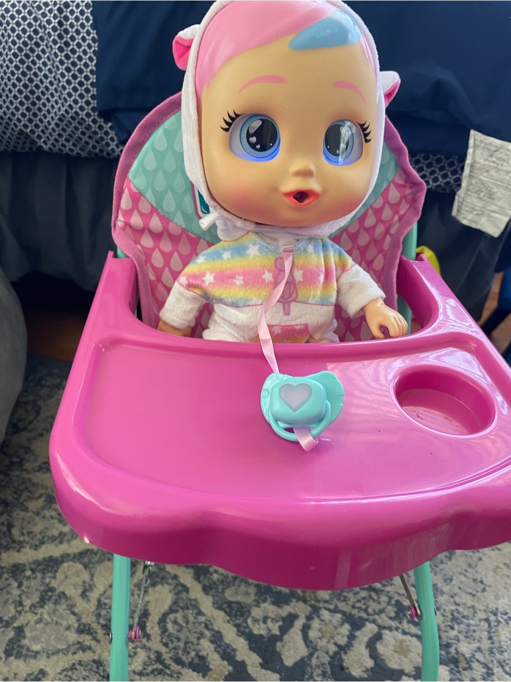Crybaby Pink Interactive Baby Doll in High Chair - Kids Toys